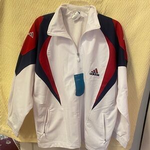 Adidas Men's White, Red, and Black Windbreaker